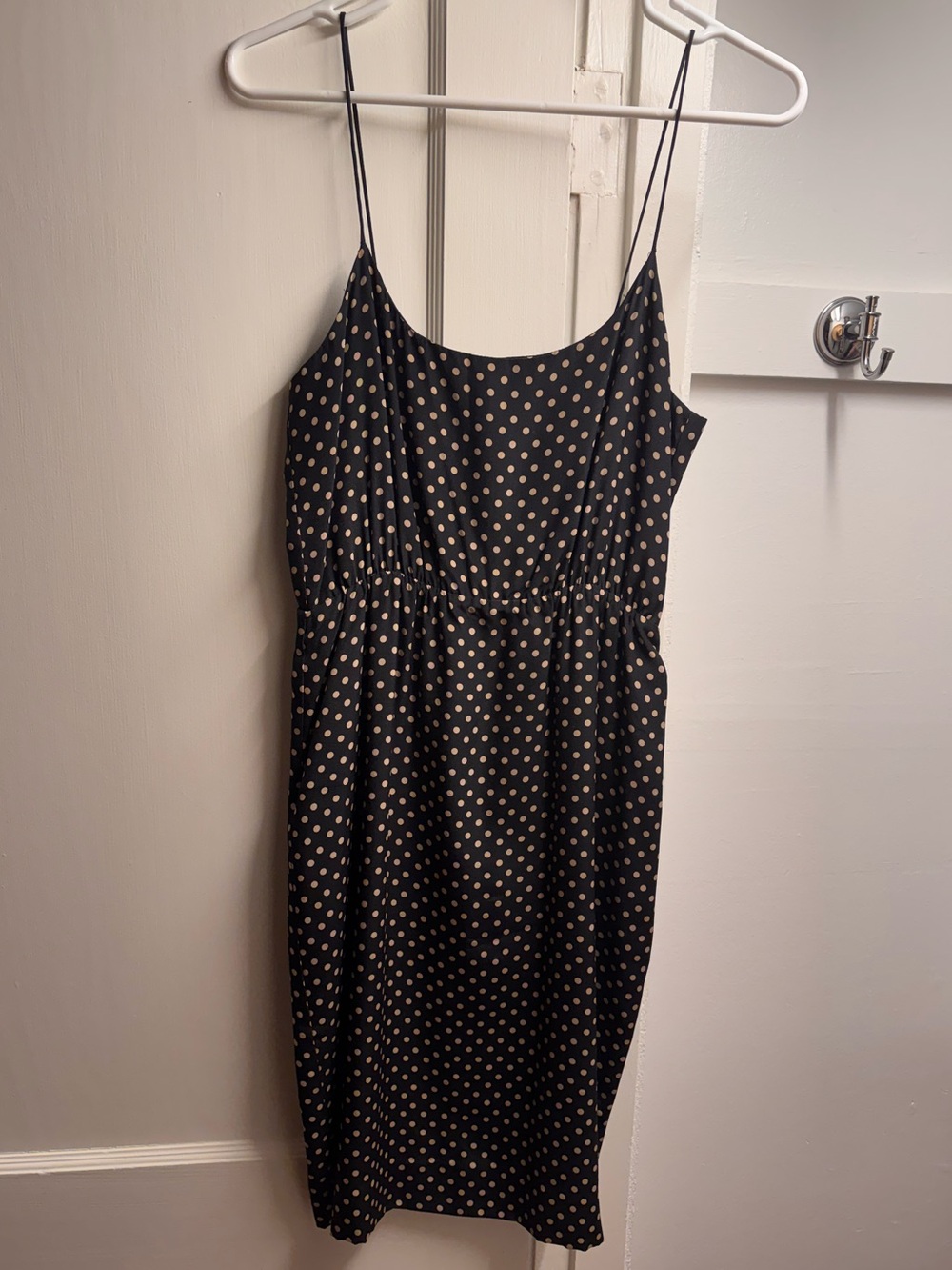 J. Crew Silk Black Polka Dot Spaghetti Strap Dress